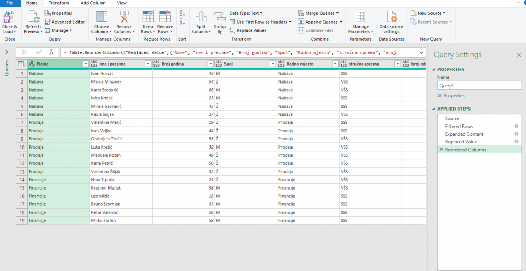 Excel powerQuery Kobeščak